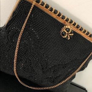 VINTAGE BLACK/GOLD BEADED STATEMENT EVENING BAG